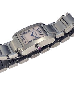 Cartier Tank Francaise Steel Ladies Wrist Watch with Pink Pearl Dial