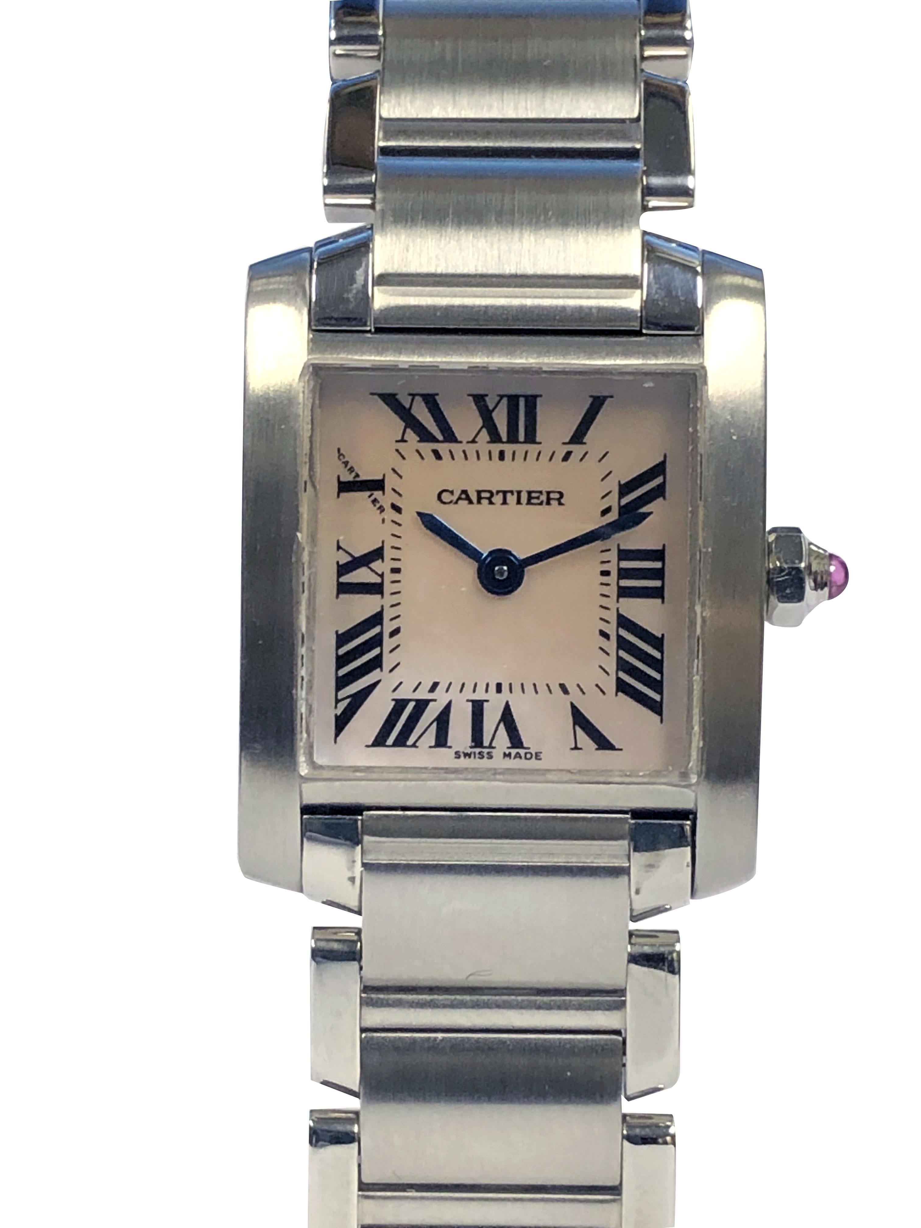 De las mujeres Reloj de pulsera Cartier Tank Francaise de acero para señora con esfera de perla rosa en venta