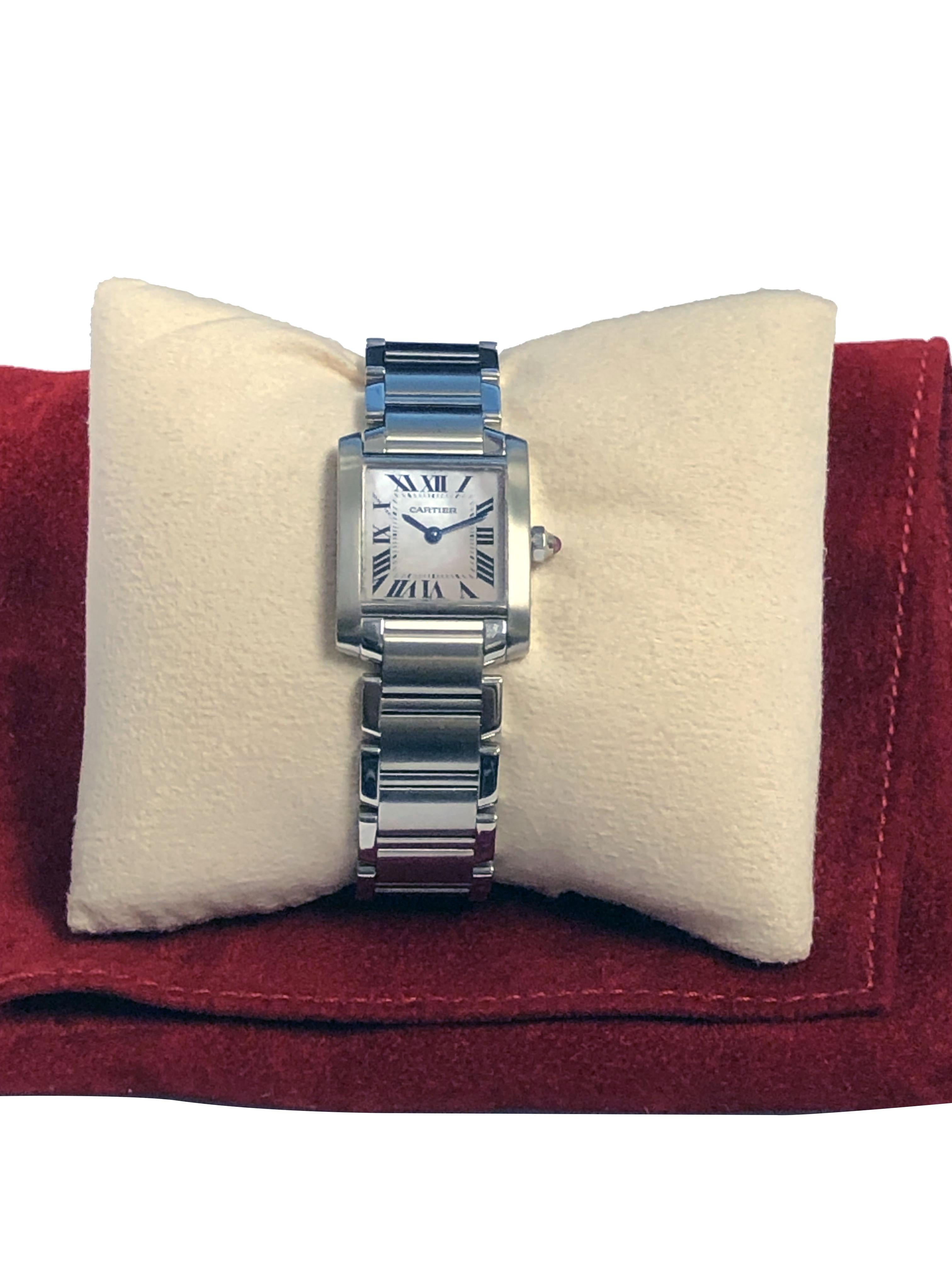 Reloj de pulsera Cartier Tank Francaise de acero para señora con esfera de perla rosa en venta 2