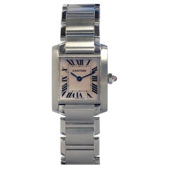 Cartier Tank Francaise Steel Ladies Wrist Watch with Pink Pearl Dial