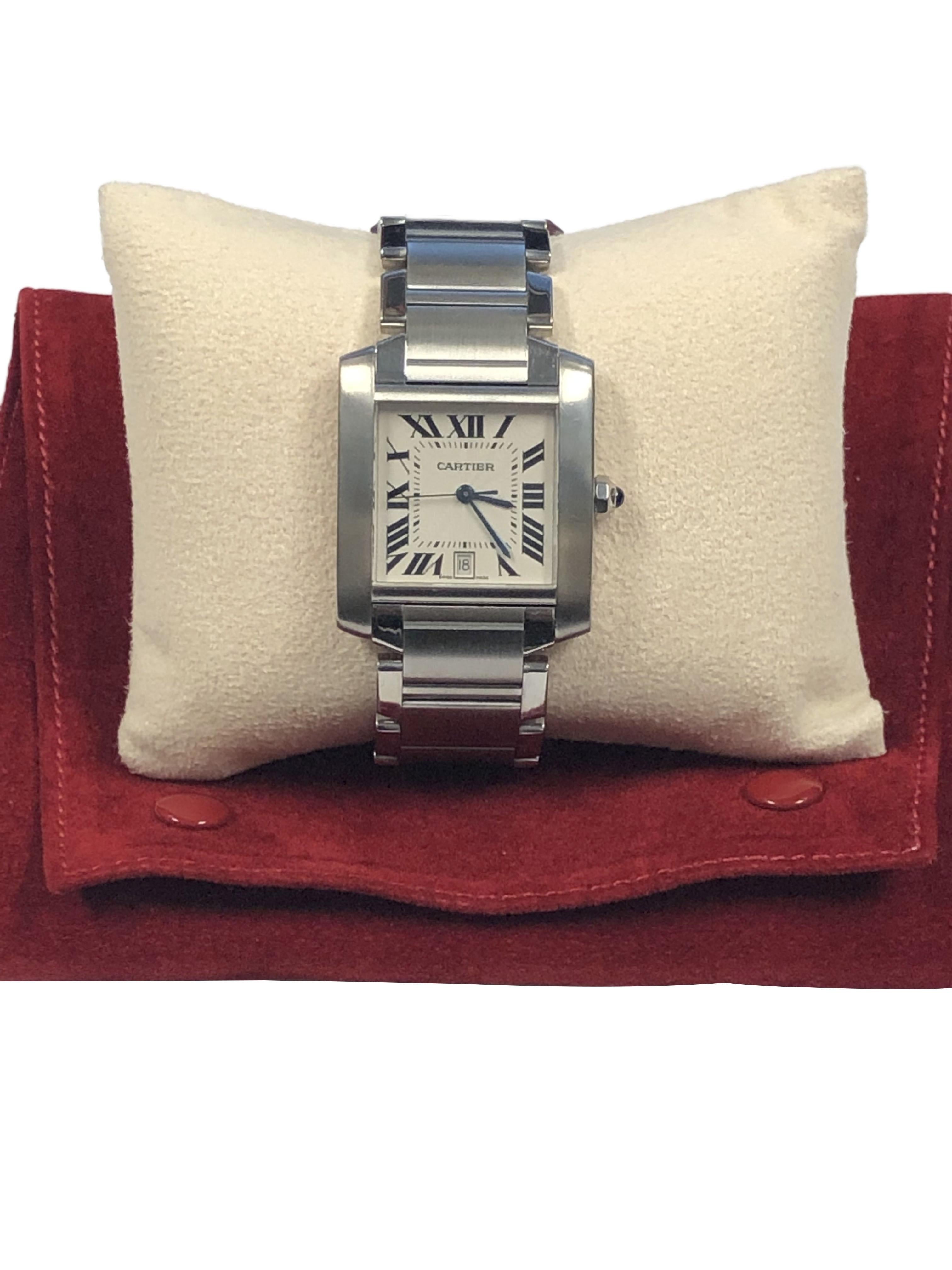Cartier Tank Francaise Steel Mid Size Unisex Automatic Wrist Watch In Excellent Condition In Chicago, IL