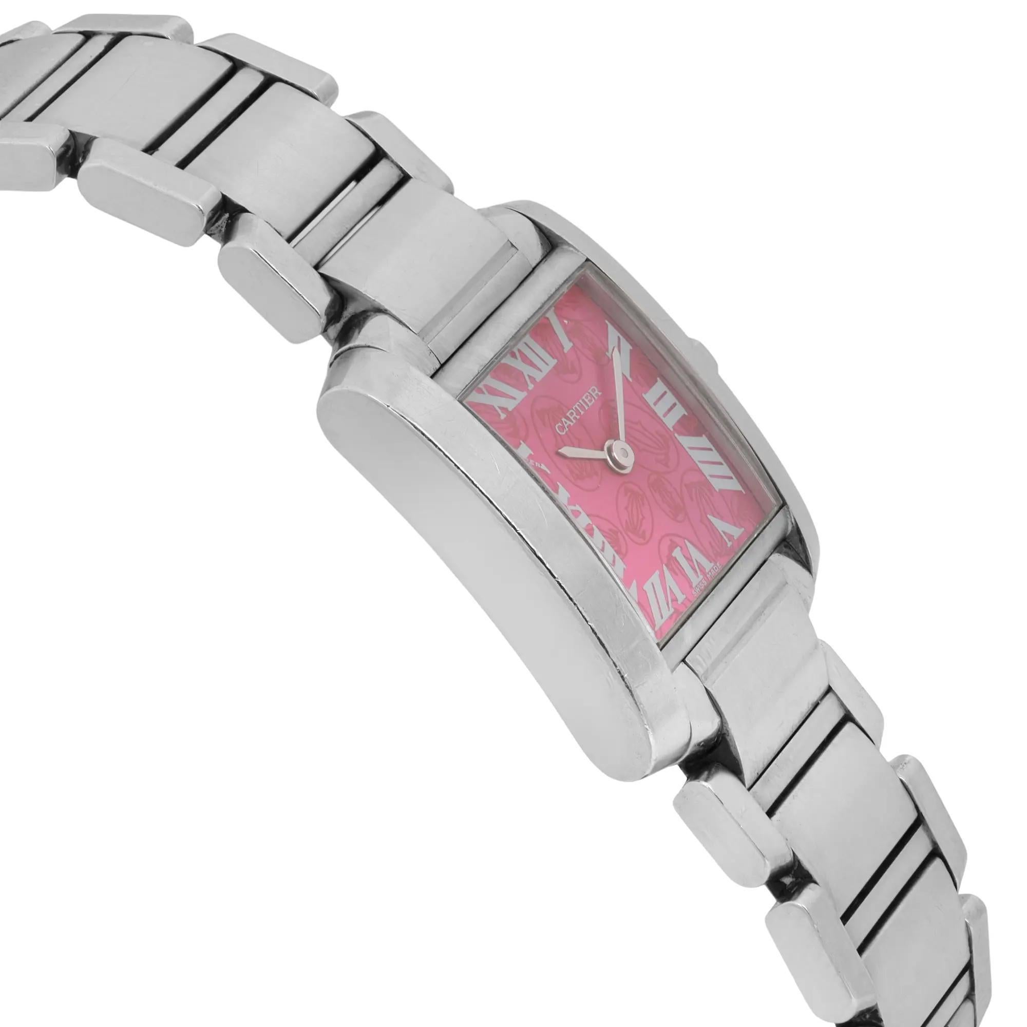 Cartier Tank Francaise Acciaio Quadrante Lampone Orologio da donna al quarzo W51030Q3 In condizioni ottime in vendita a New York, NY