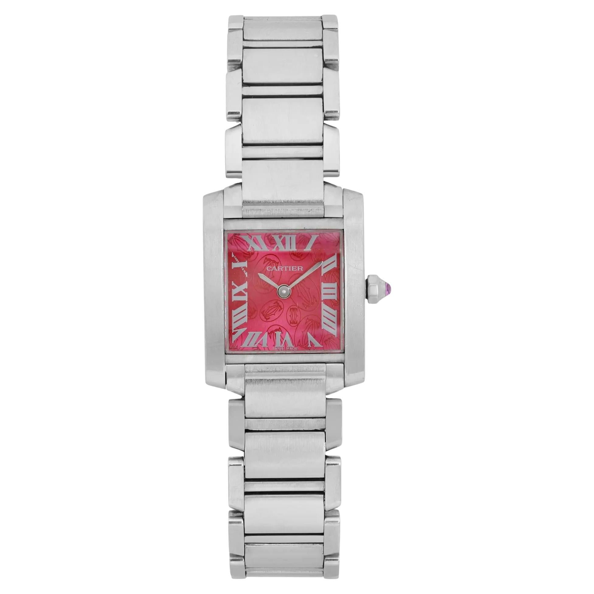 Cartier Tank Francaise Stahl Himbeere Zifferblatt Quarz Damenuhr W51030Q3