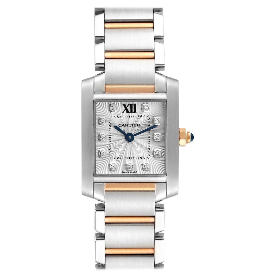 Cartier Montre Tank Francaise en acier, or rose et diamants, pour femmes WE110004 Boîte Card en vente
