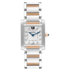Cartier Tank Francaise Steel Rose Gold Diamond Ladies Watch WE110004 Box Card