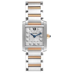 Cartier Tank Francaise Steel Rose Gold Diamond Watch WE110004 Box Papers