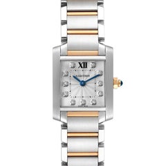 Cartier Tank Francaise Steel Rose Gold Diamond Watch WE110004 Box Papers