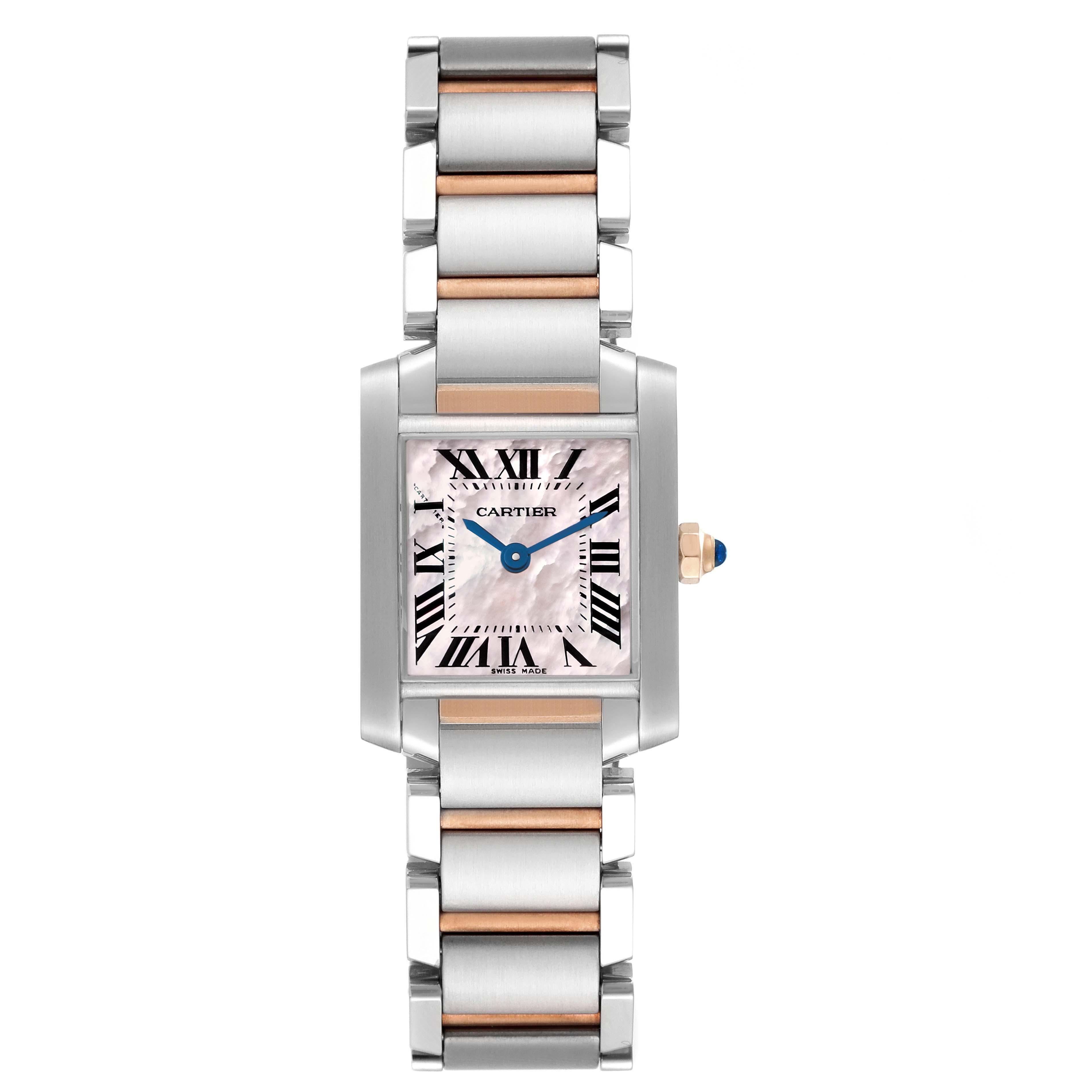 Cartier Tank Francaise Steel Rose Gold Mother of Pearl Ladies Watch W51027Q4 In Excellent Condition In Atlanta, GA