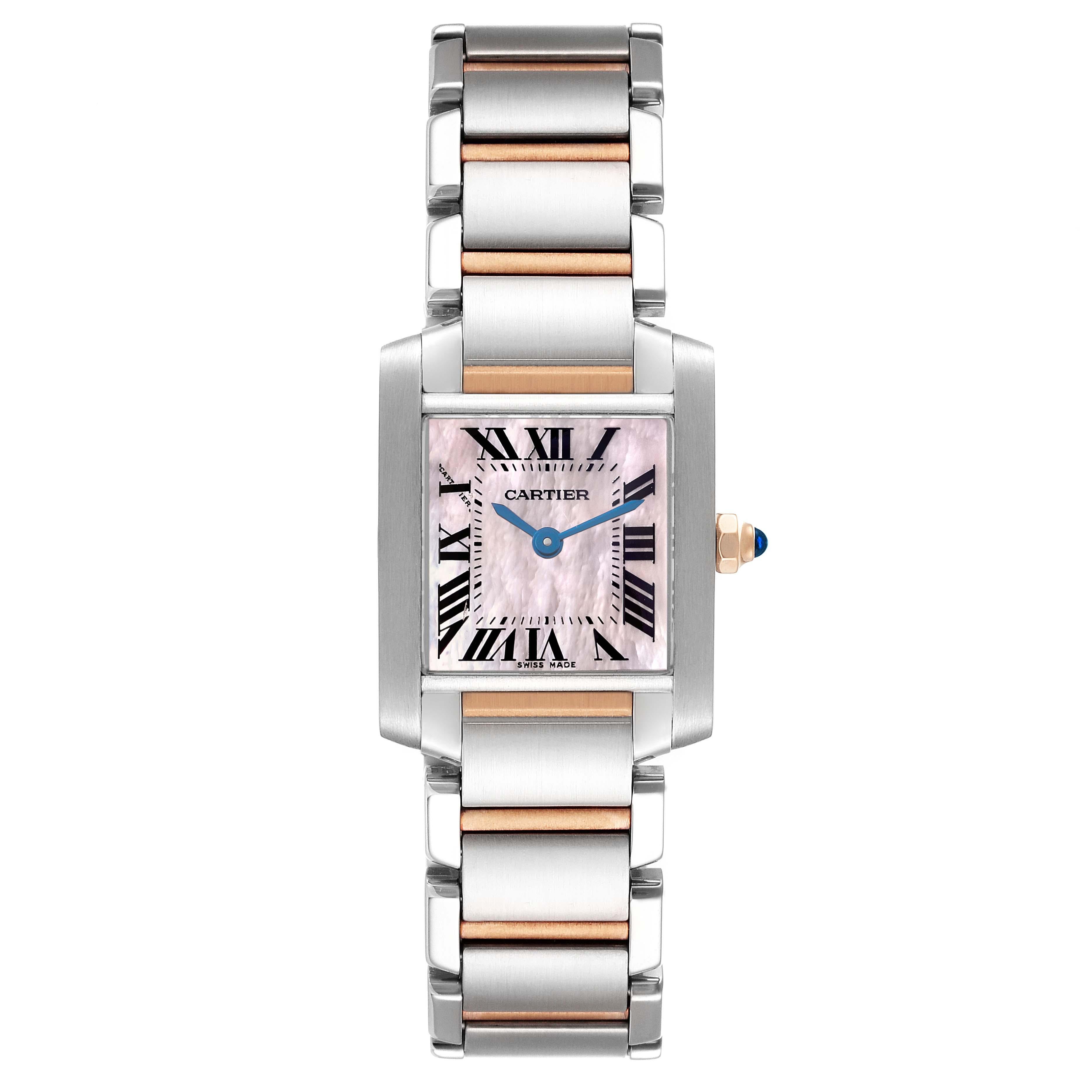 Cartier Tank Francaise Steel Rose Gold Mother of Pearl Ladies Watch W51027Q4 In Excellent Condition In Atlanta, GA