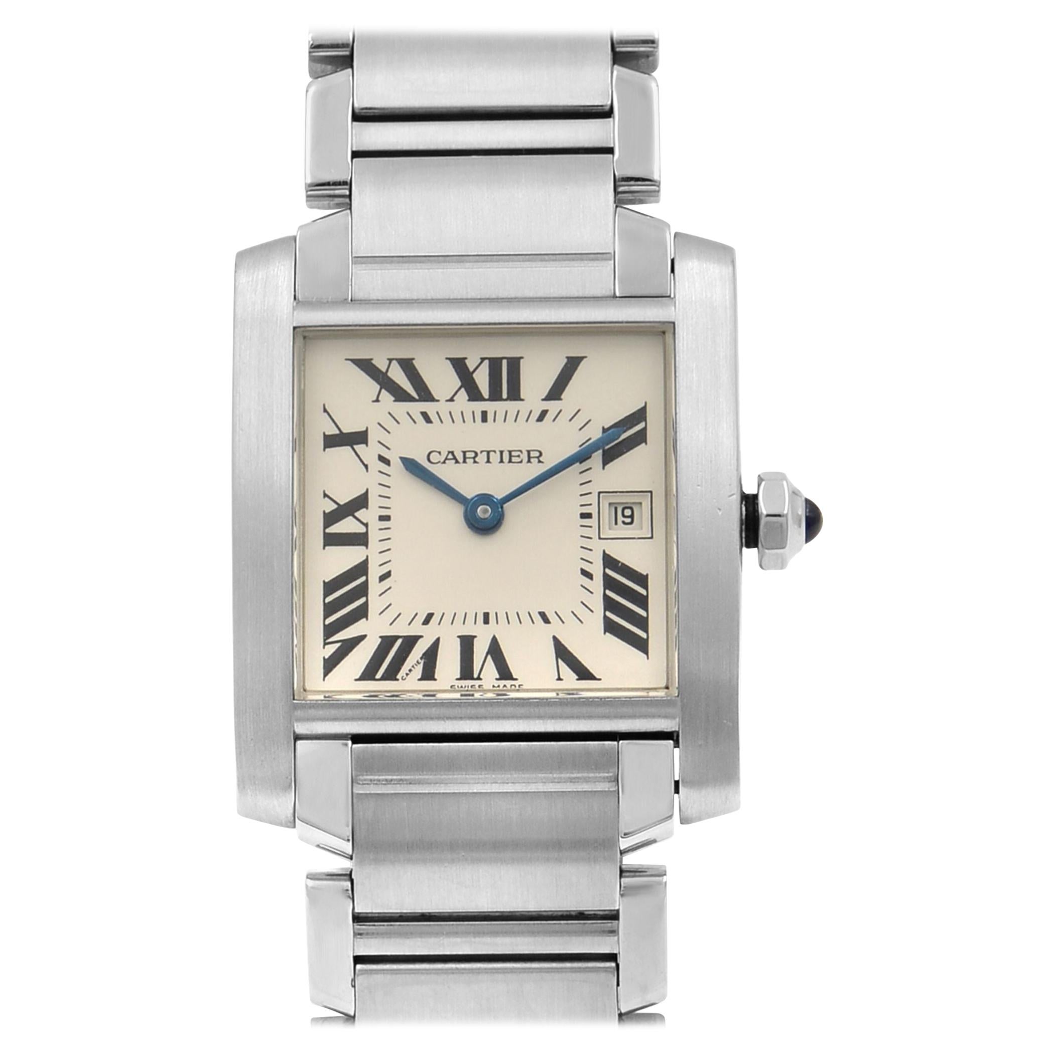 Cartier Tank Francaise Steel Silver Roman Dial Quartz Midsize Watch W51011Q3