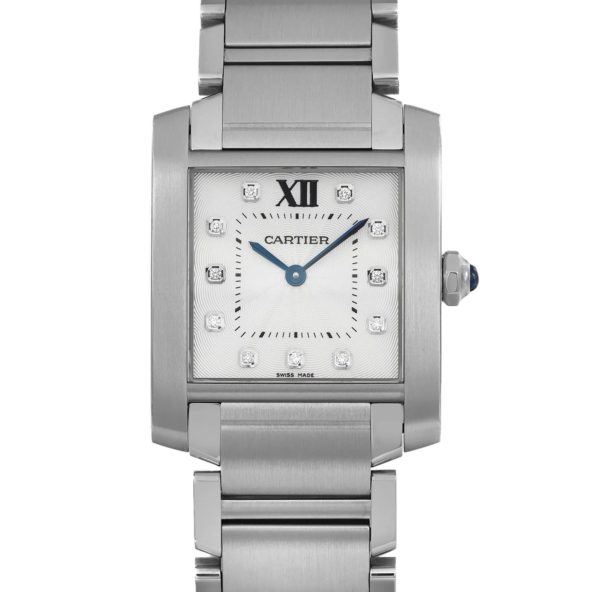 Pre-owned and in excellent condition. No original box and papers.

General Information
Brand: Cartier
Model: Cartier Tank Francaise
Model Number: WE110007
Department: Women
Type: Wristwatch
Style: Casual
Country/Region of Manufacture: