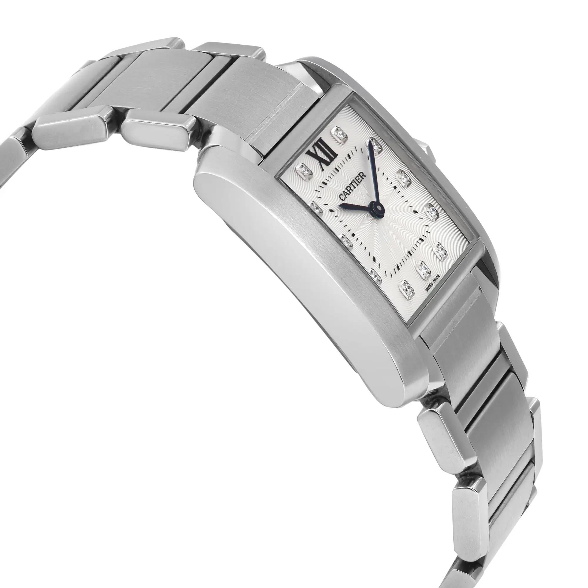 Cartier Tank Francaise Steel White Diamond Dial Quartz Ladies Watch WE110007 In Excellent Condition In New York, NY