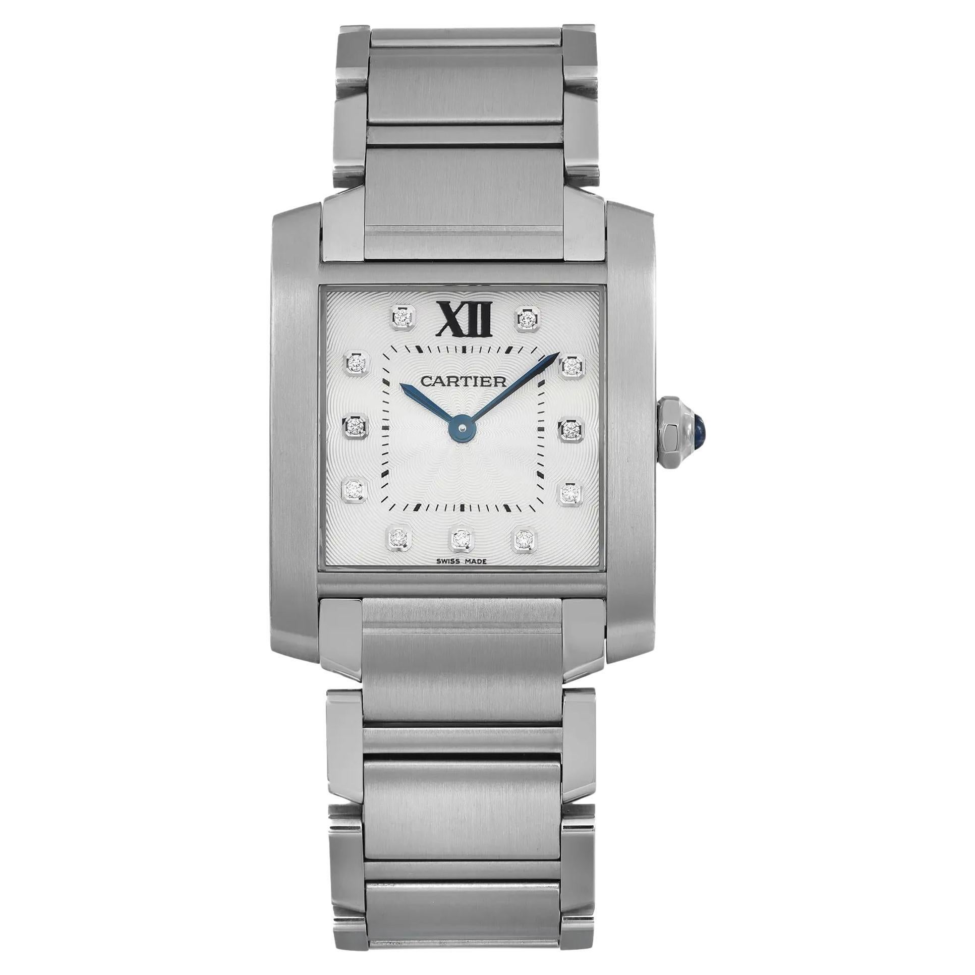 Cartier Tank Francaise Steel White Diamond Dial Quartz Ladies Watch WE110007