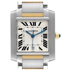 Cartier, grande montre Tank Francaise en acier et or jaune pour hommes W51005Q4