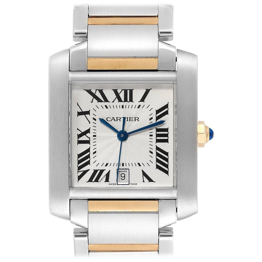 Cartier Tank Francaise Steel Yellow Gold Men's Watch W51005Q4 Box For Sale