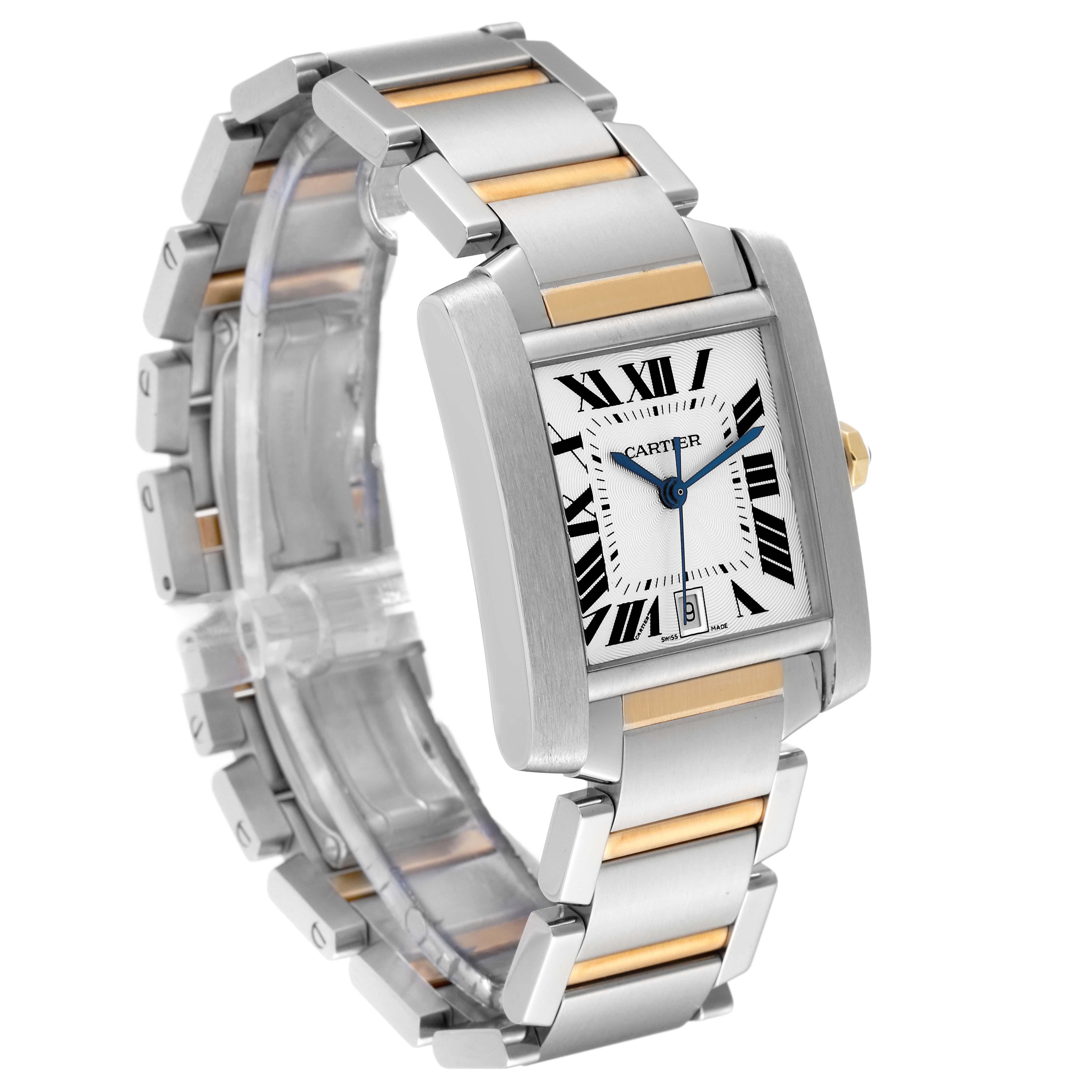 Cartier Tank Francaise Steel Yellow Gold Silver Dial Mens Watch W51005Q4 In Excellent Condition For Sale In Atlanta, GA