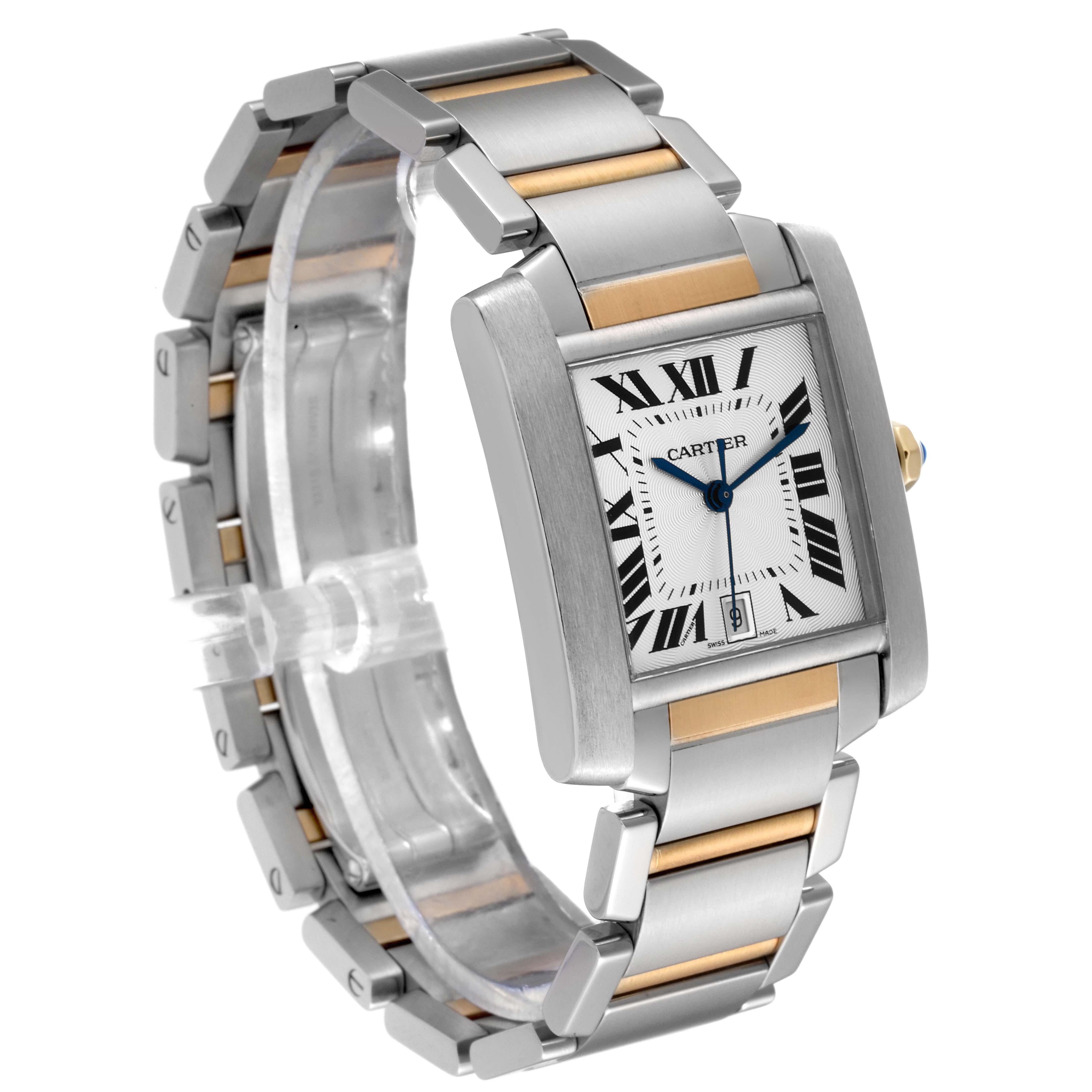 Cartier Tank Francaise Steel Yellow Gold Silver Dial Mens Watch W51005Q4 In Excellent Condition In Atlanta, GA