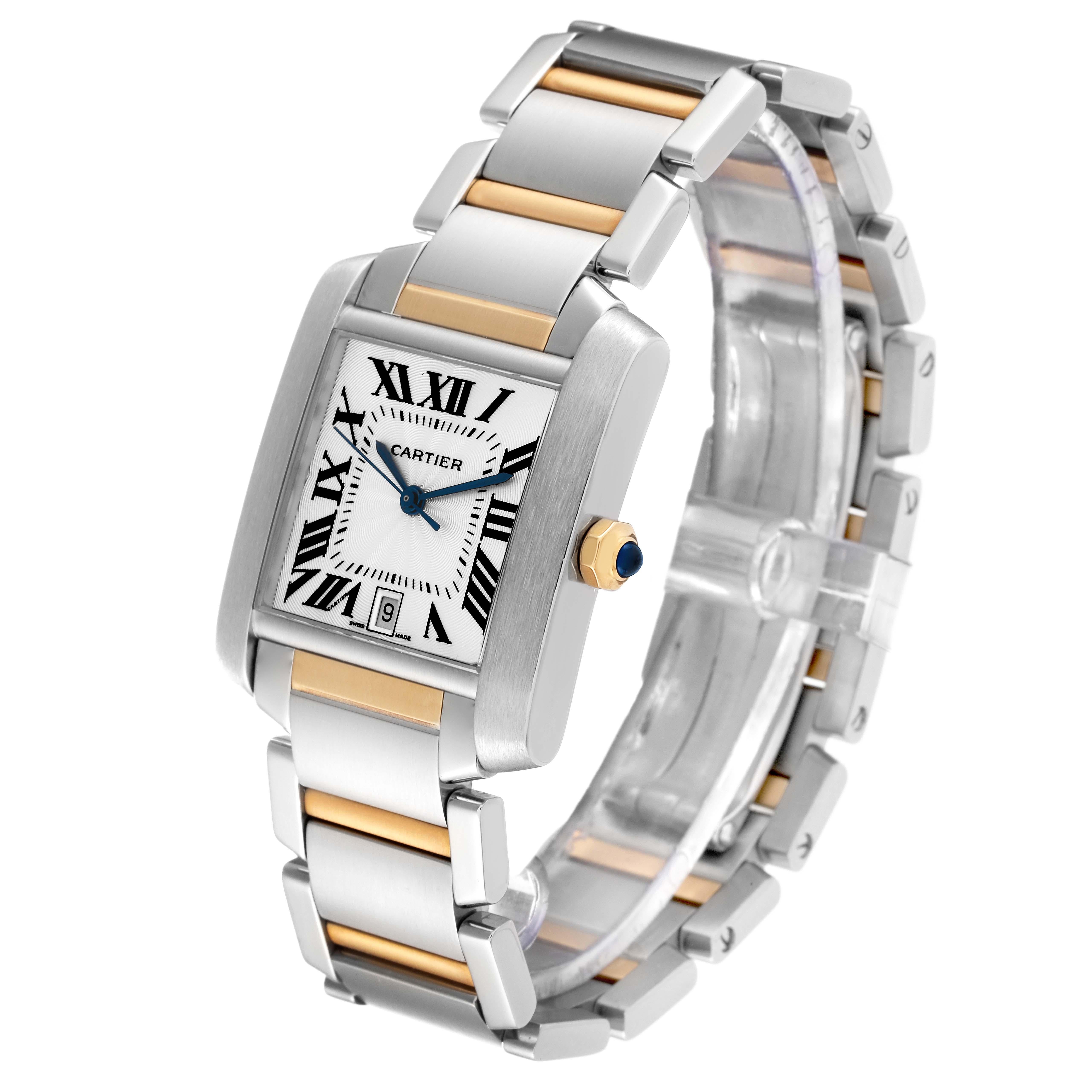 Cartier Tank Francaise Steel Yellow Gold Silver Dial Mens Watch W51005Q4 In Excellent Condition In Atlanta, GA
