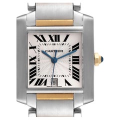Cartier Tank Francaise Steel Yellow Gold Silver Dial Mens Watch W51005Q4 Papers