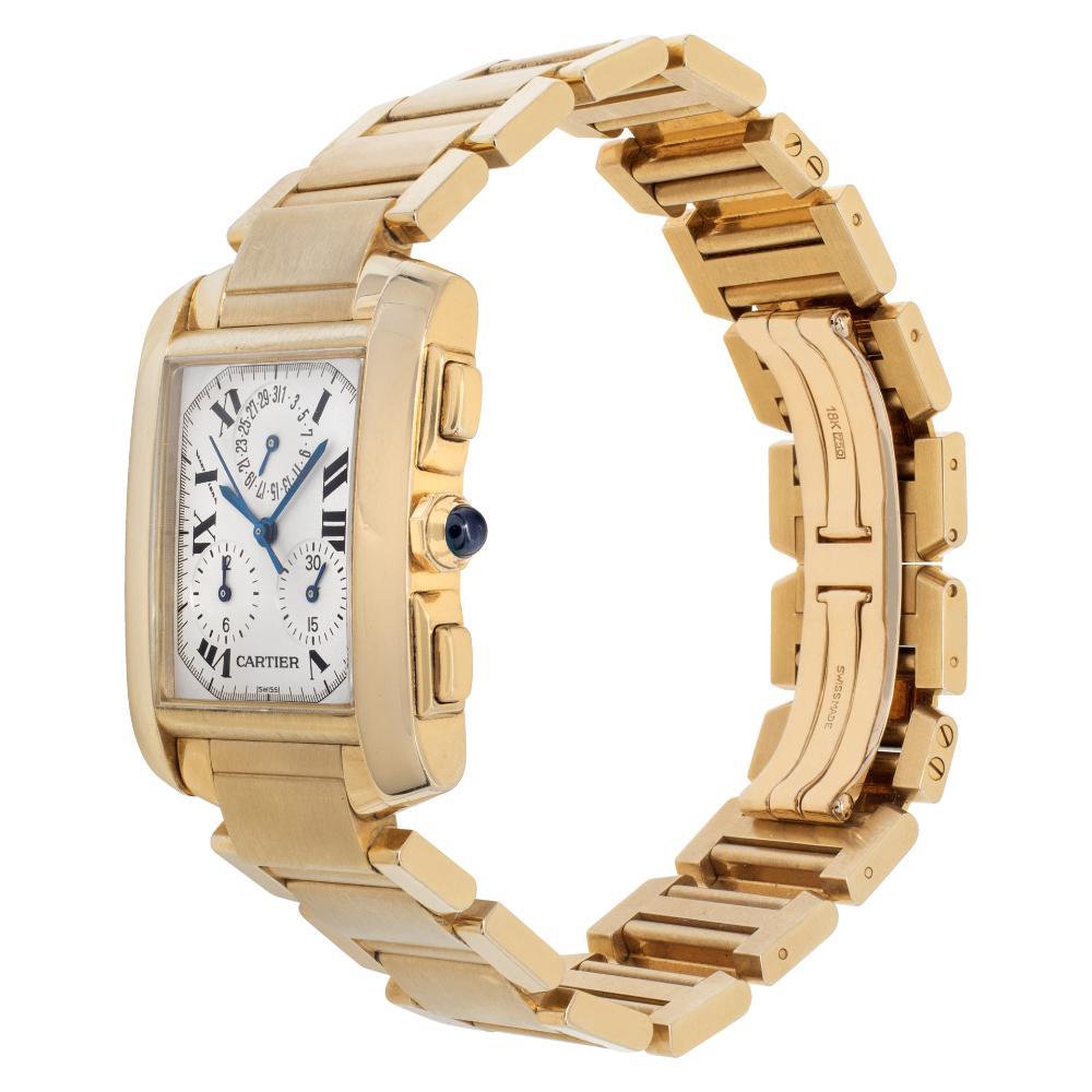 Cartier Tank Francaise in 18k yellow gold. Quartz ChronoReflex movement with chronograph and sub-seconds. Measures 36mm length (lug to lug) by 28 mm wide. Ref W50005R2. Fine Pre-owned Cartier Watch. Certified preowned Dress Cartier Tank Francaise