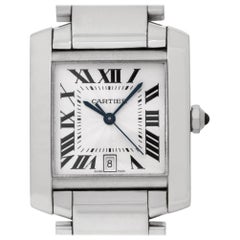 Cartier Tank Francaise W50011S3 18 Karat White Gold Silver Guilloche Dial