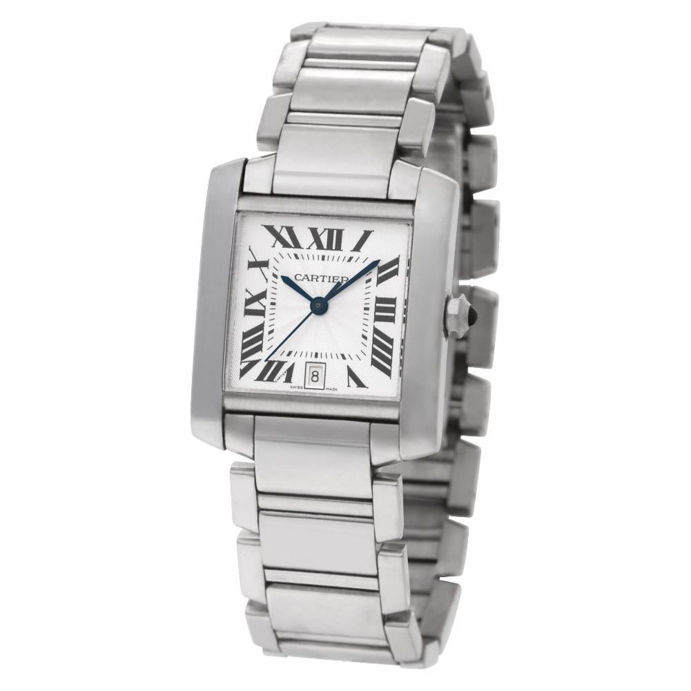 Cartier Tank Francaise in 18k white gold. Auto w/ sweep seconds and date. 28 mm case size. With box and papers. Ref W50011S3. Circa 2002. Fine Pre-owned Cartier Watch. Certified preowned Classic Cartier Tank Francaise W50011S3 watch is made out of