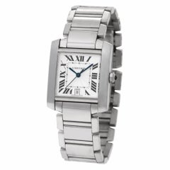 Cartier Tank Francaise W50011S3 18 Karat White Gold Silver Guilloche Dial