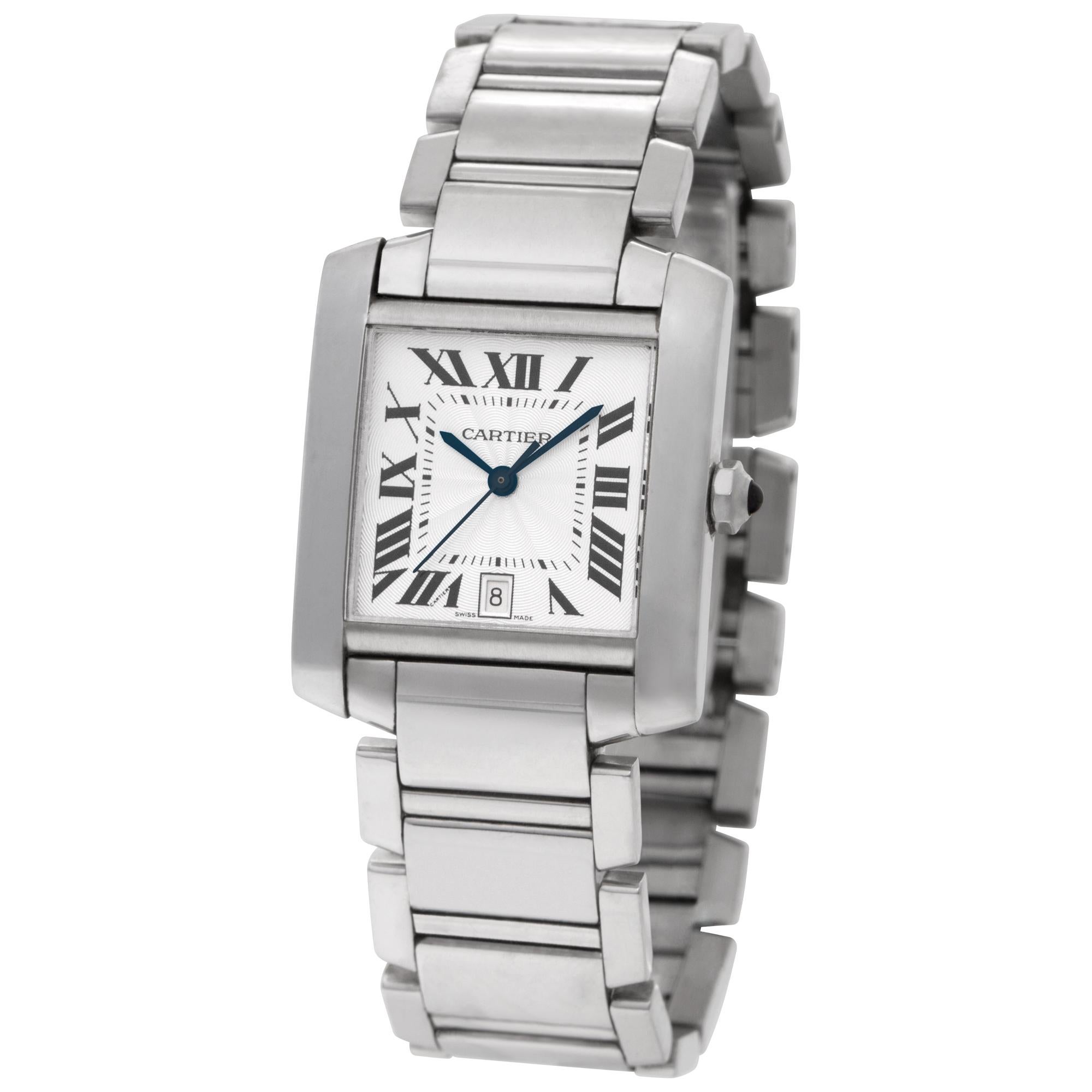 Cartier Tank Francaise in 18k white gold. Auto w/ sweep seconds and date. 28 mm case size. With box and papers. Ref W50011S3. Circa 2002. Fine Pre-owned Cartier Watch. Certified preowned Dress Cartier Tank Francaise W50011S3 watch is made out of