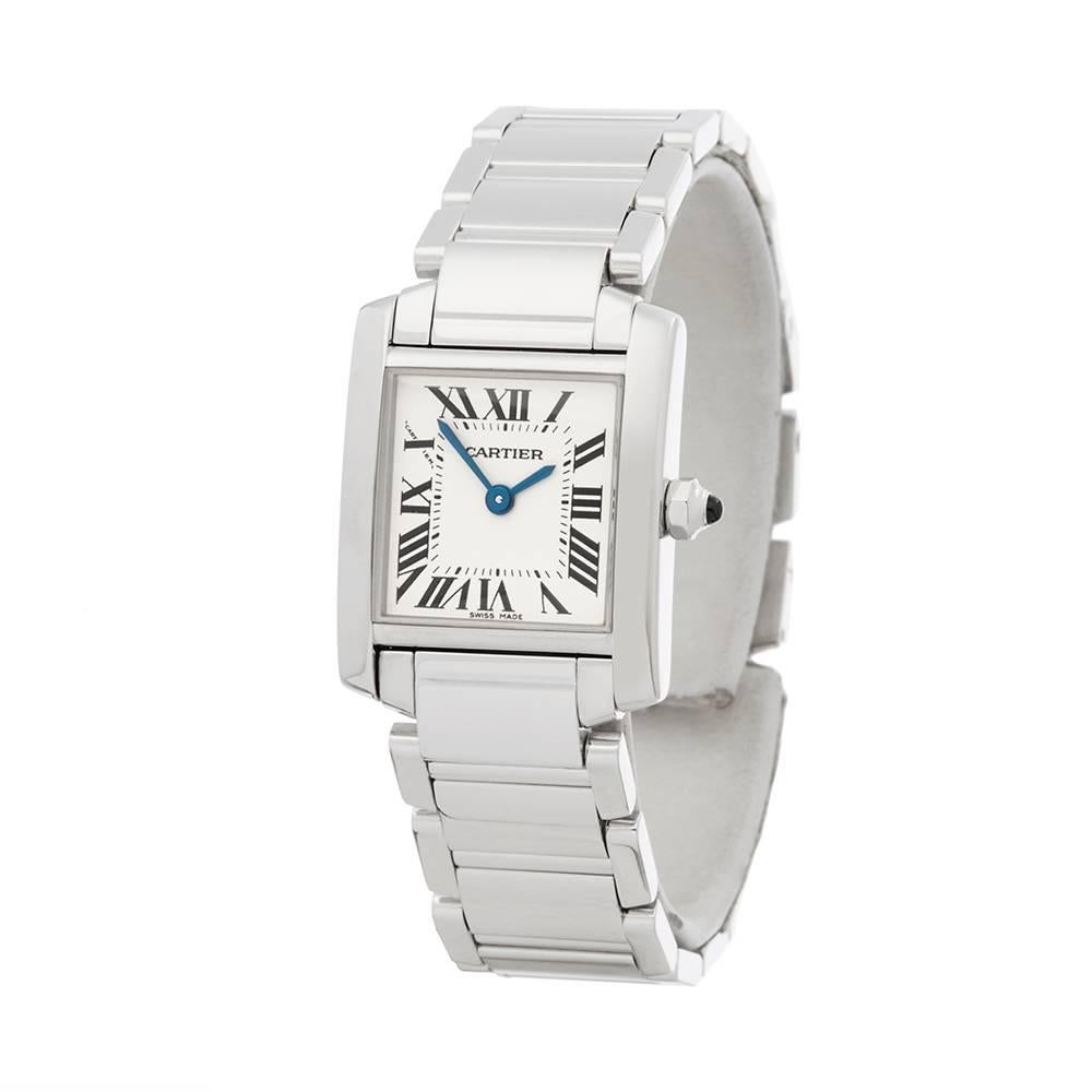 Ref: W5009
Manufacturer: Cartier
Model: Tank Francaise
Model Ref: W50012S3
Age: 
Gender: Ladies
Complete With: Xupes Presenation Pouch
Dial: White Roman 
Glass: Sapphire Crystal
Movement: Quartz
Water Resistance: To Manufacturers