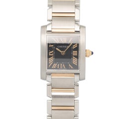 Cartier Tank Francaise W5010001 18k Rose TwoTone Black Dial Quartz Lady 20mm