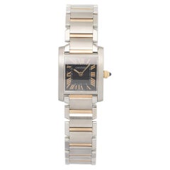 Cartier Tank Francaise W5010001 18k Rose TwoTone Black Dial Quartz Lady 20mm