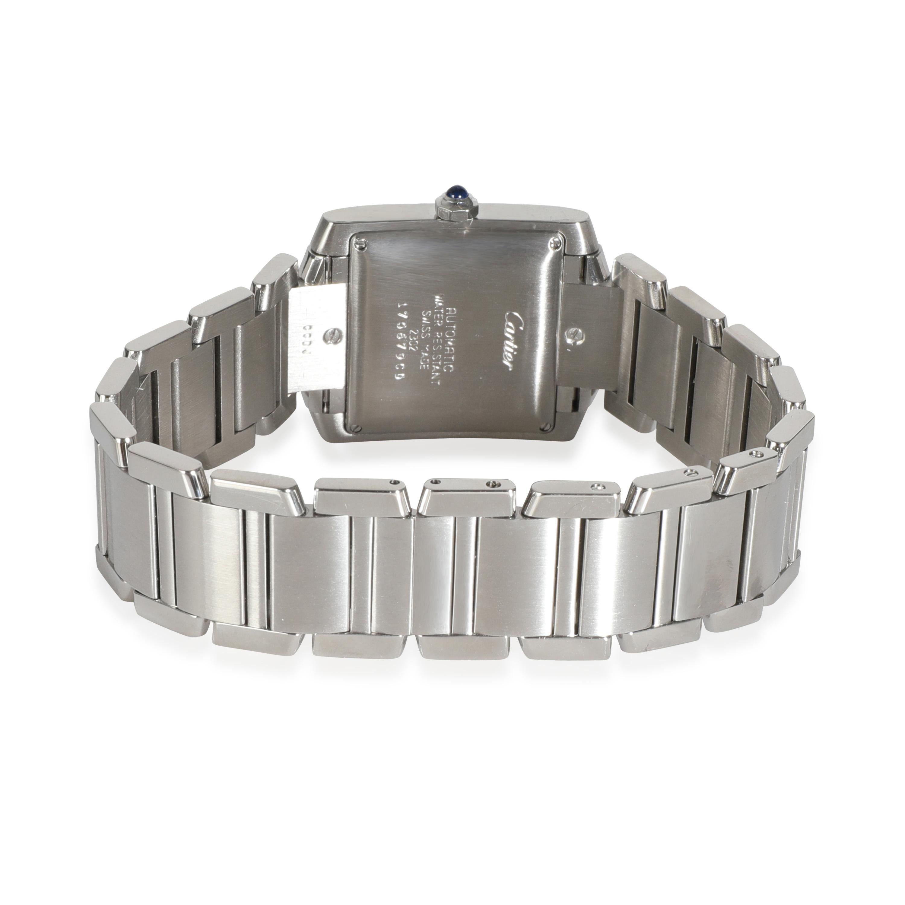 Cartier Tank Francaise W51002Q3 Unisex Watch in  Stainless Steel

SKU: 142906

PRIMARY DETAILS
Brand: Cartier
Model: Tank Francaise
Country of Origin: Switzerland
Movement Type: Mechanical: Automatic/Kinetic
Year of Manufacture: 2000-2009
Condition: