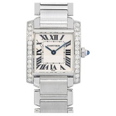 Cartier Tank Française W51008Q3 Damenuhr mit Diamanten, Quarzwerk und weißem Zifferblatt, 25 mm