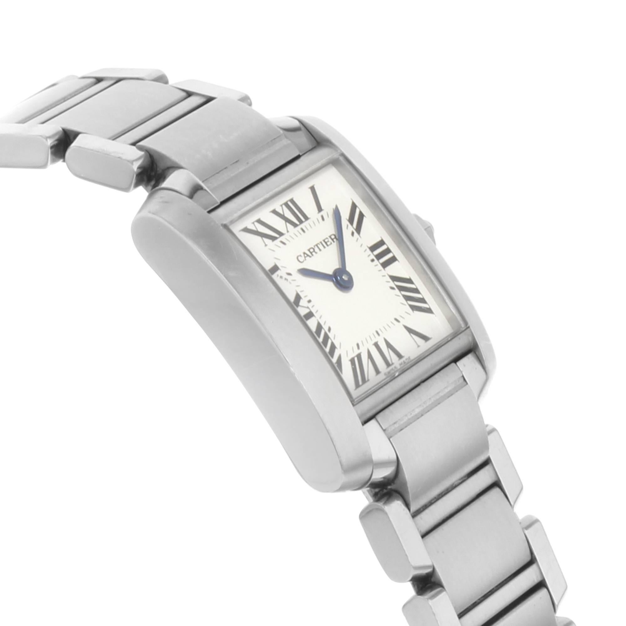 Cartier Tank Francaise W51008Q3 Square Stainless Steel Quartz Ladies Watch In Excellent Condition In New York, NY