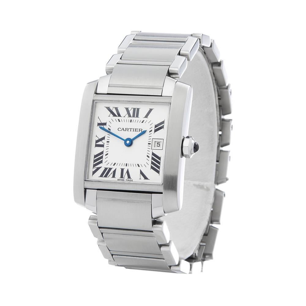 Ref: W4804
Manufacturer: Cartier
Model: Tank Francaise
Model Ref: 2465 or W51011Q3
Age: 
Gender: Ladies
Complete With: Xupes Presentation Box
Dial: White Roman 
Glass: Sapphire Crystal
Movement: Quartz
Water Resistance: To Manufacturers