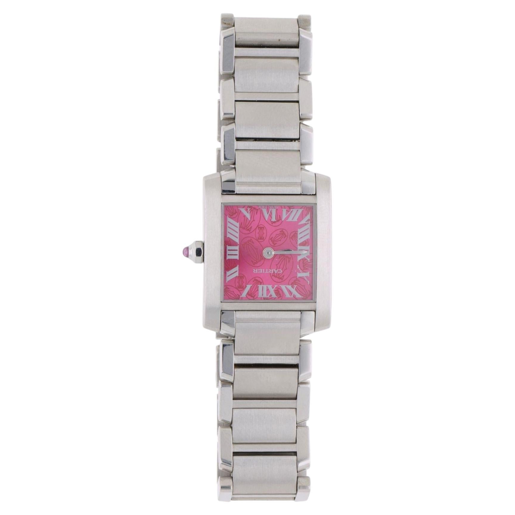 Cartier Tank Francaise Raspberry Rose Dial Christmas Edition Watch Full Set