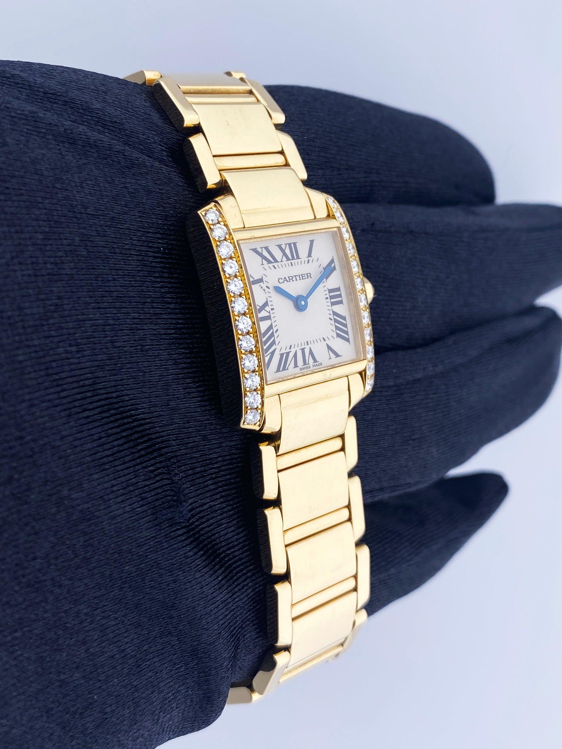 Cartier Tank Francaise WE1001R8 2385 Diamond 18k Yellow Gold Ladies Watch In Excellent Condition In Great Neck, NY