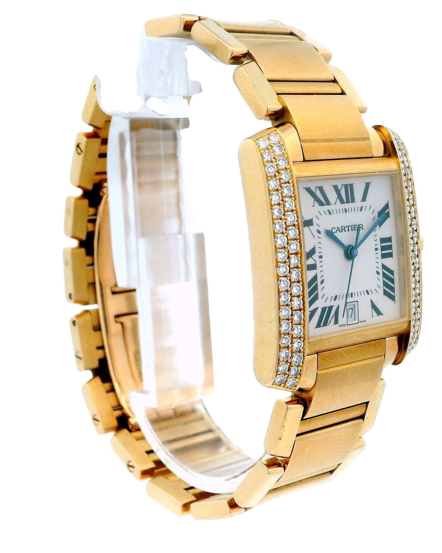 Round Cut Cartier Tank Francaise WE1010R8 18K Yellow Gold & Diamond Service Papers For Sale