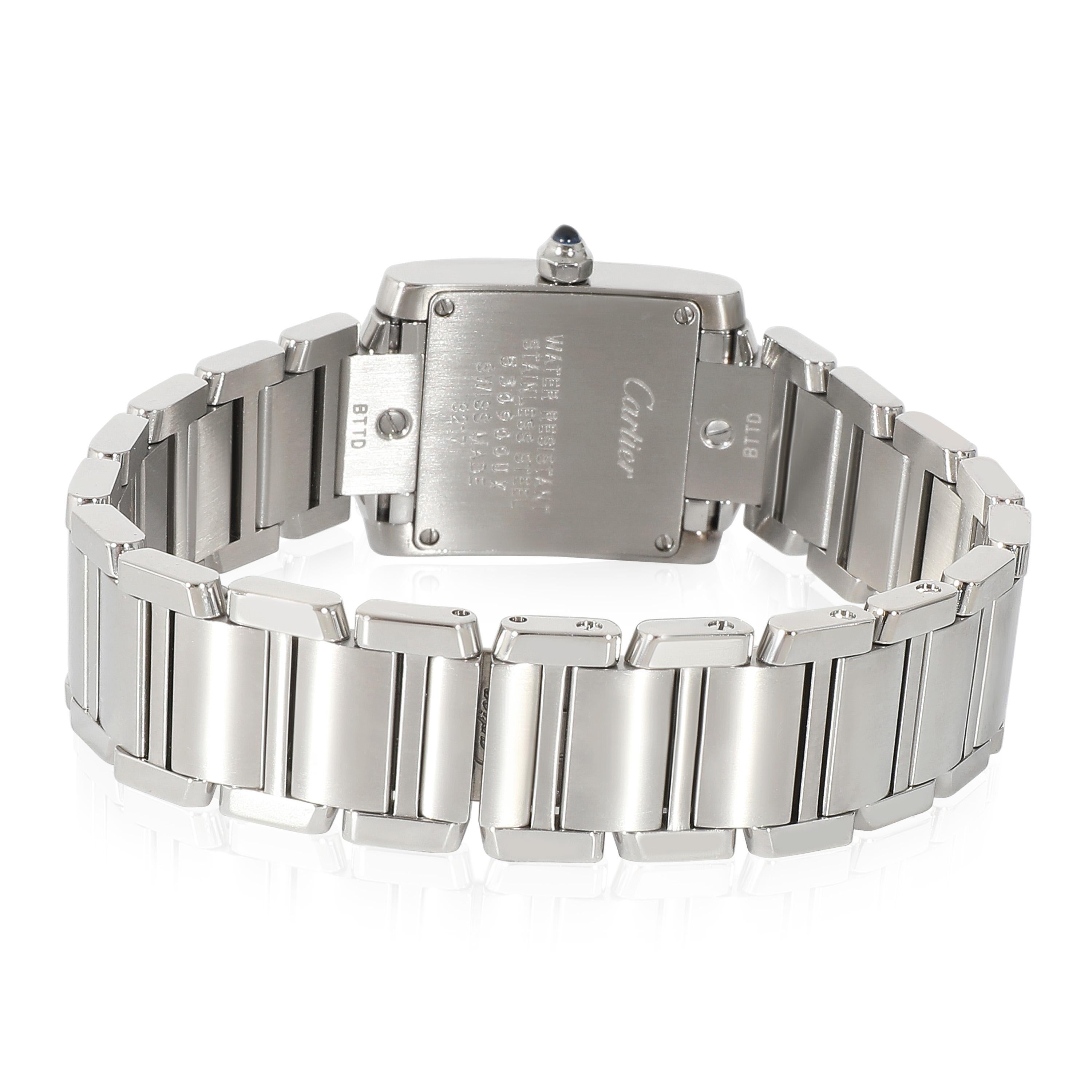 Cartier Tank Francaise WE110006 Women's Watch in Stainless Steel

SKU: 134106

PRIMARY DETAILS
Brand:  Cartier
Model: Tank Francaise
Country of Origin: Switzerland
Movement Type: Quartz: Battery
Year Manufactured: 2016
Year of Manufacture:
