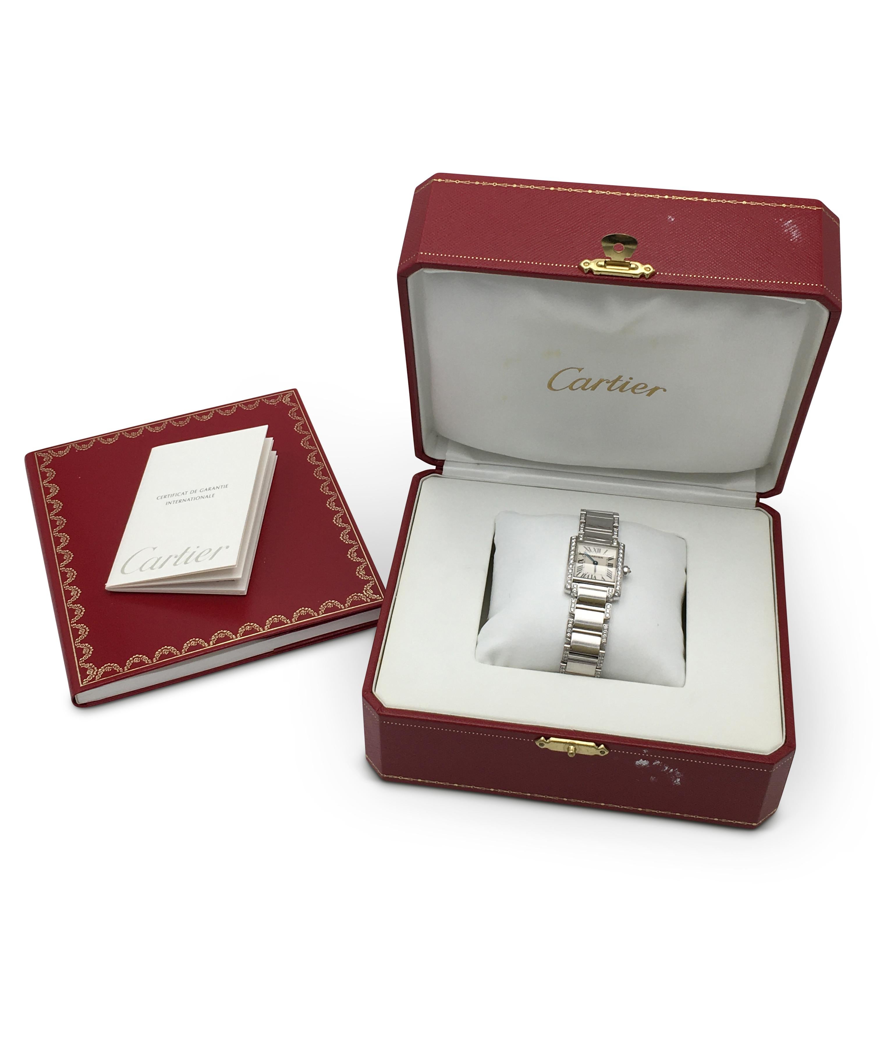 Cartier 'Tank Francaise' White Gold and Diamond Ladies Watch 2