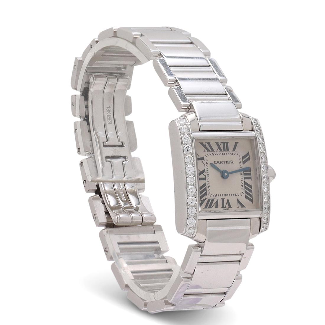 Brilliant Cut Cartier 'Tank Française' White Gold and Diamond Ladies Watch