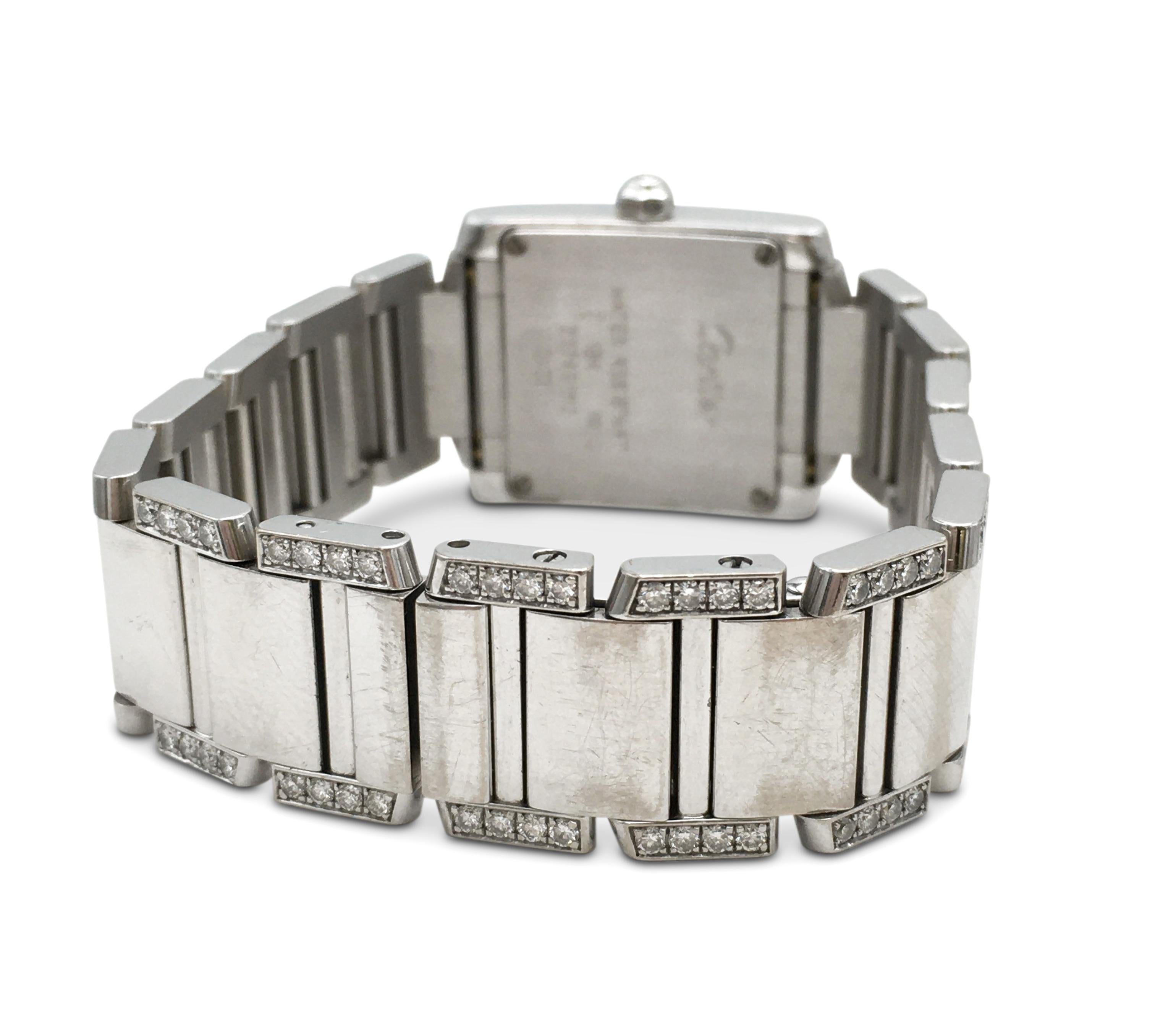 Round Cut Cartier 'Tank Francaise' White Gold and Diamond Ladies Watch