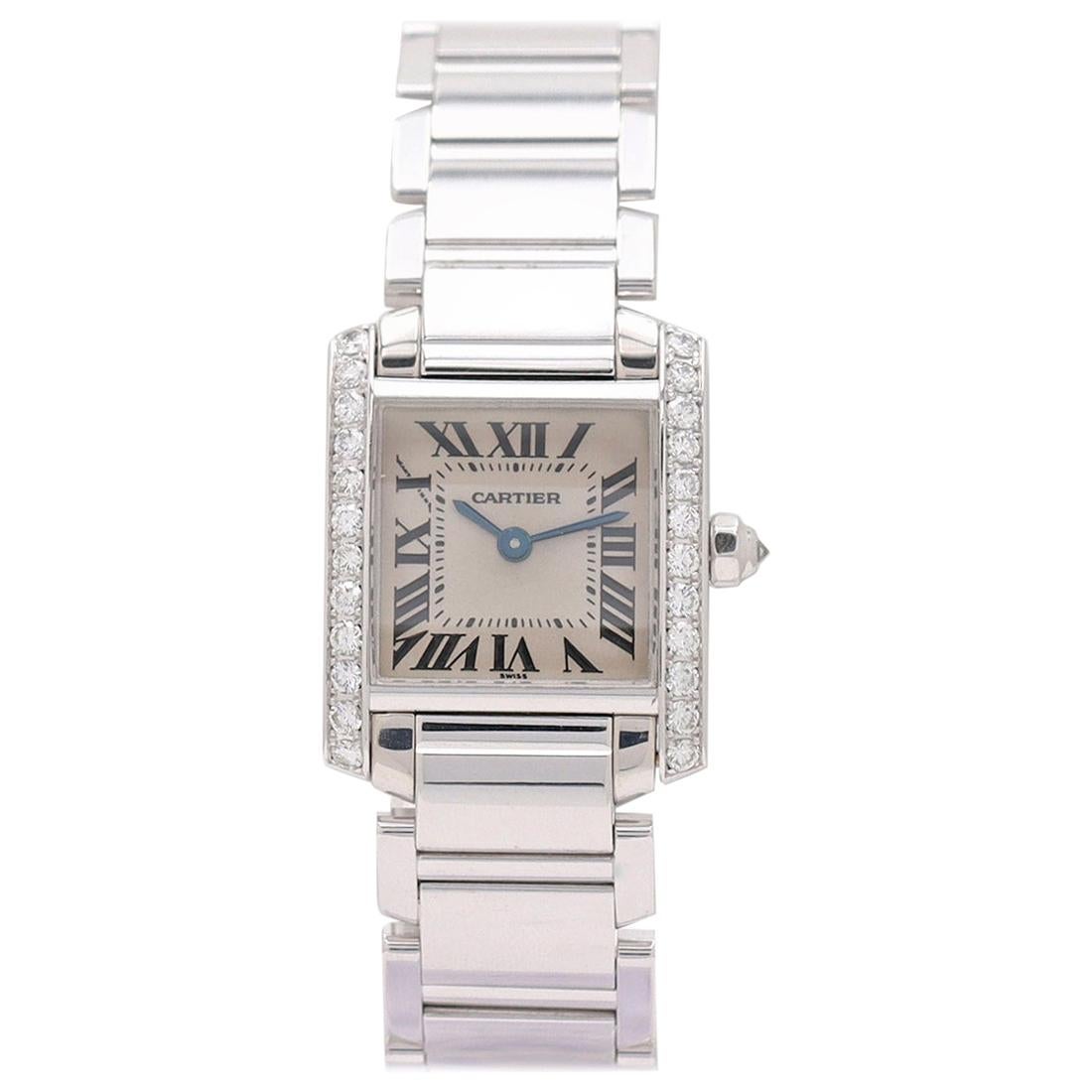 Cartier 'Tank Française' White Gold and Diamond Ladies Watch