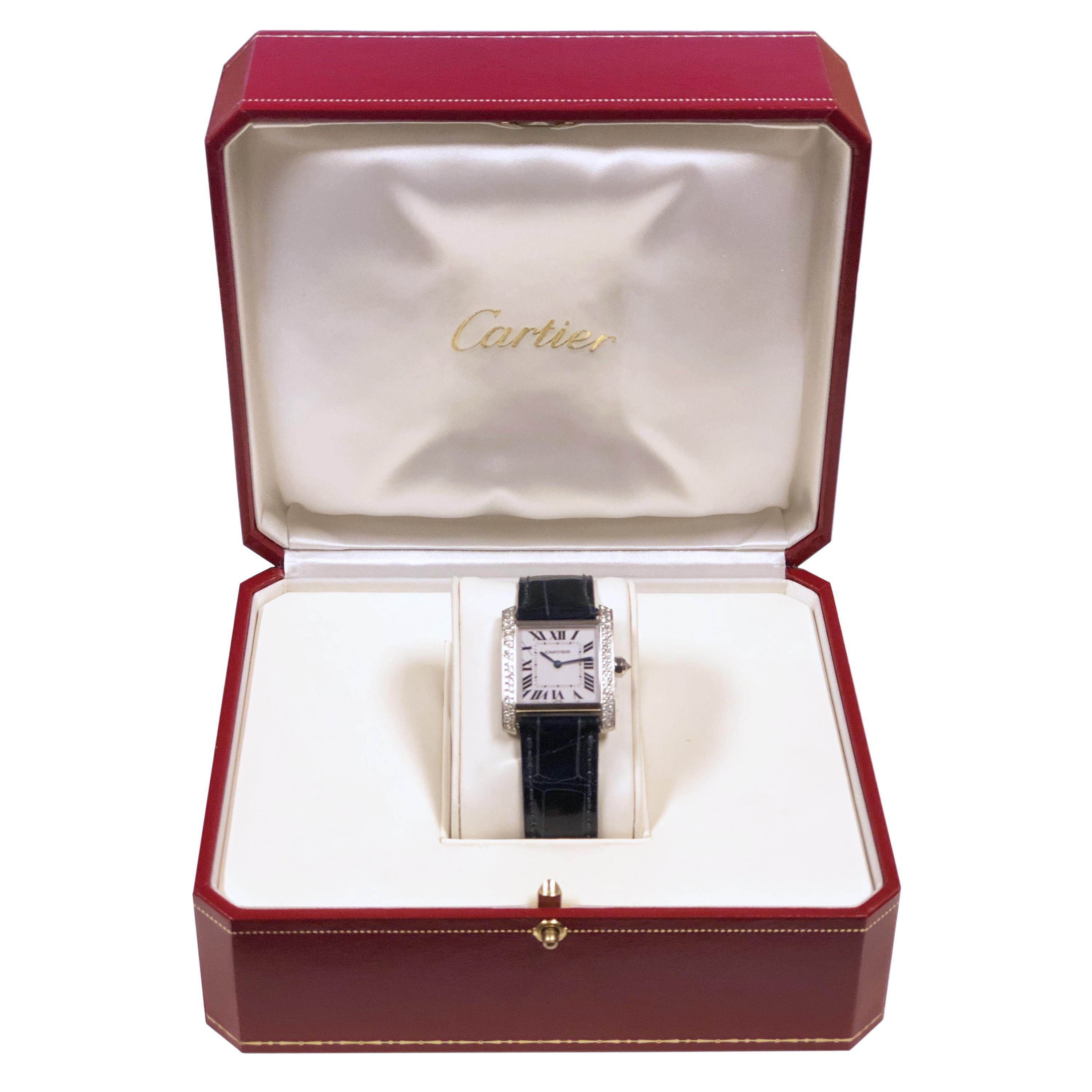 Cartier Tank Francaise White Gold and Diamond Mid Size Quartz Wristwatch In Excellent Condition In Chicago, IL