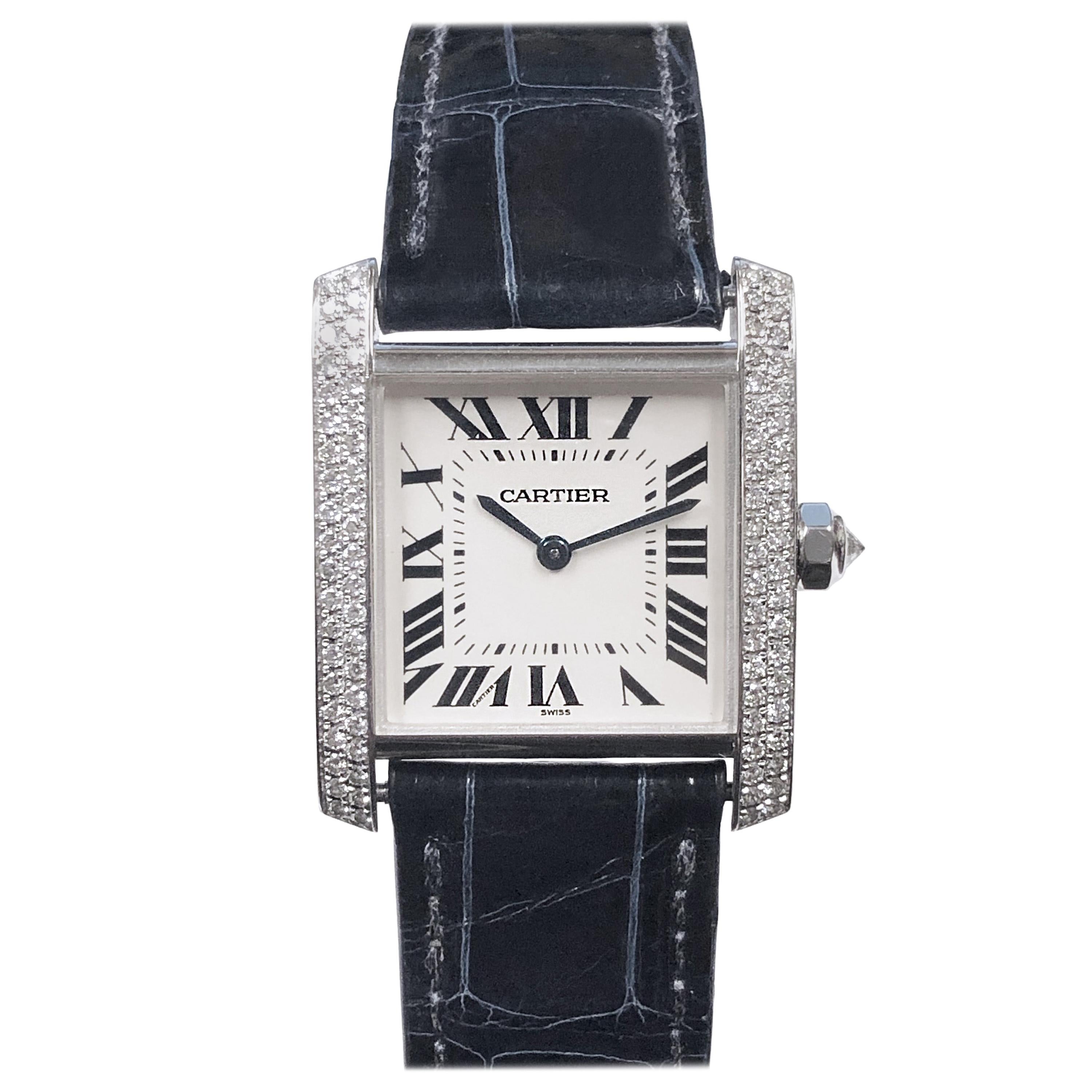 Cartier Tank Francaise White Gold and Diamond Mid Size Quartz Wristwatch