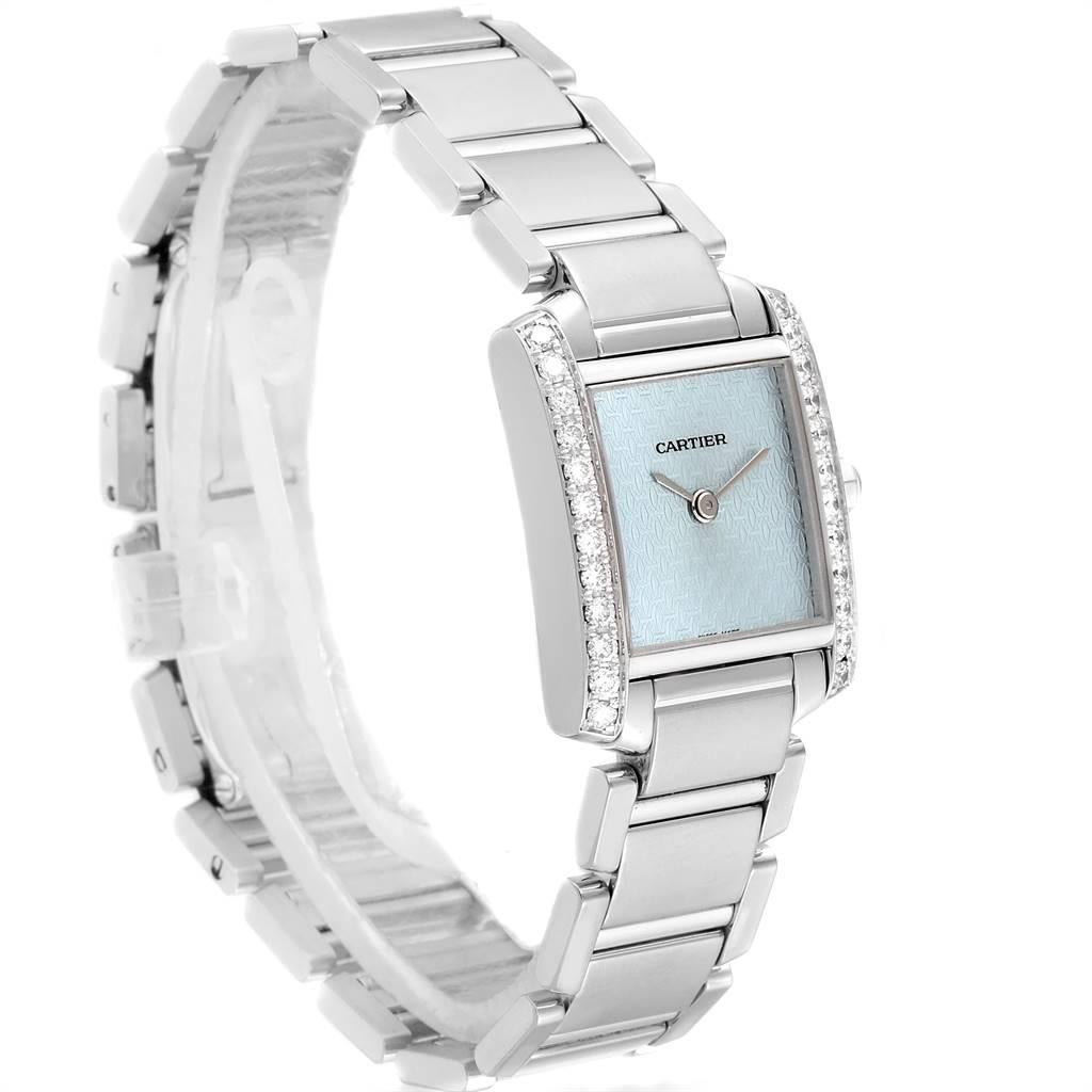 Brilliant Cut Cartier Tank Francaise White Gold Blue Dial Diamond Ladies Watch 2403