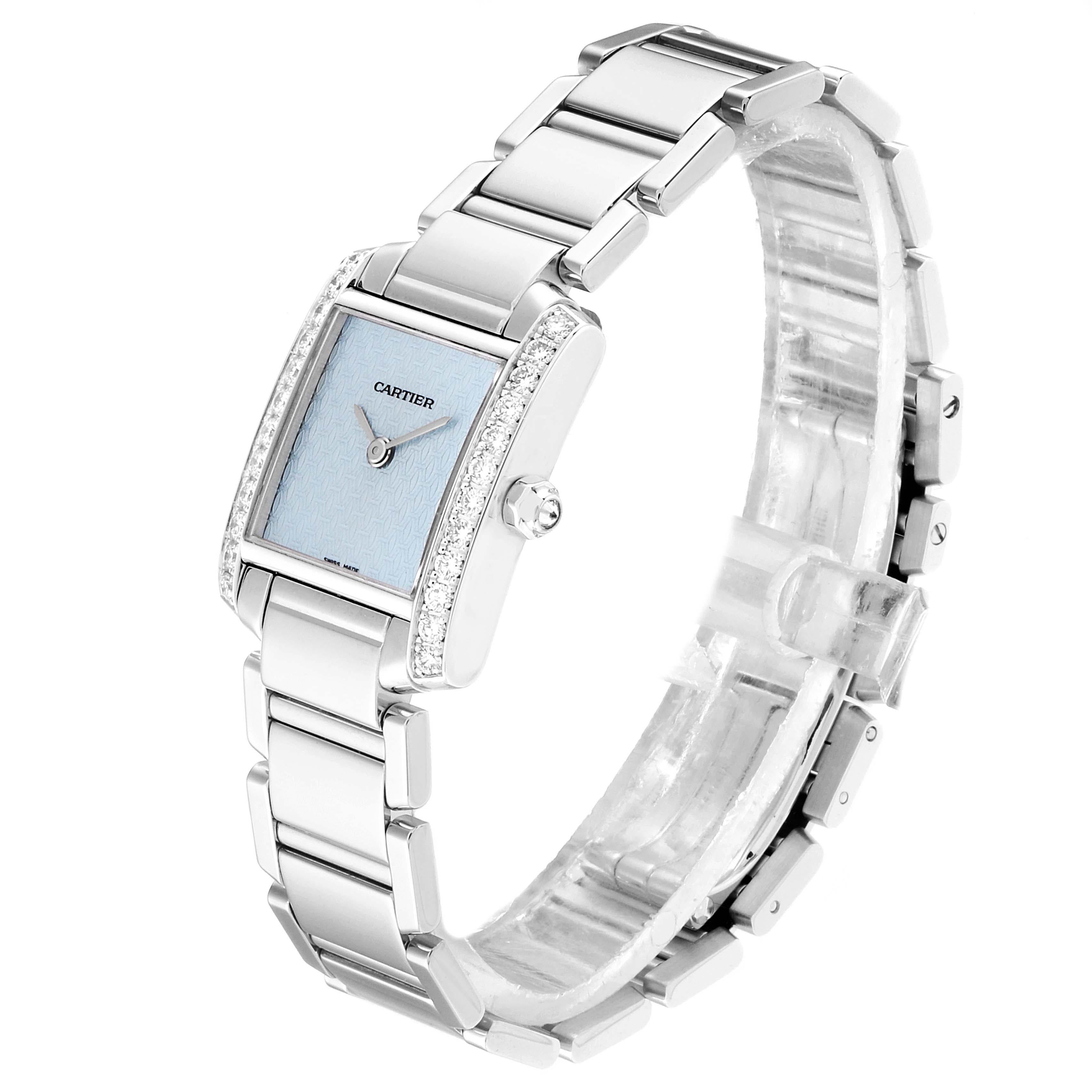 Brilliant Cut Cartier Tank Francaise White Gold Blue Dial Diamond Ladies Watch 2403