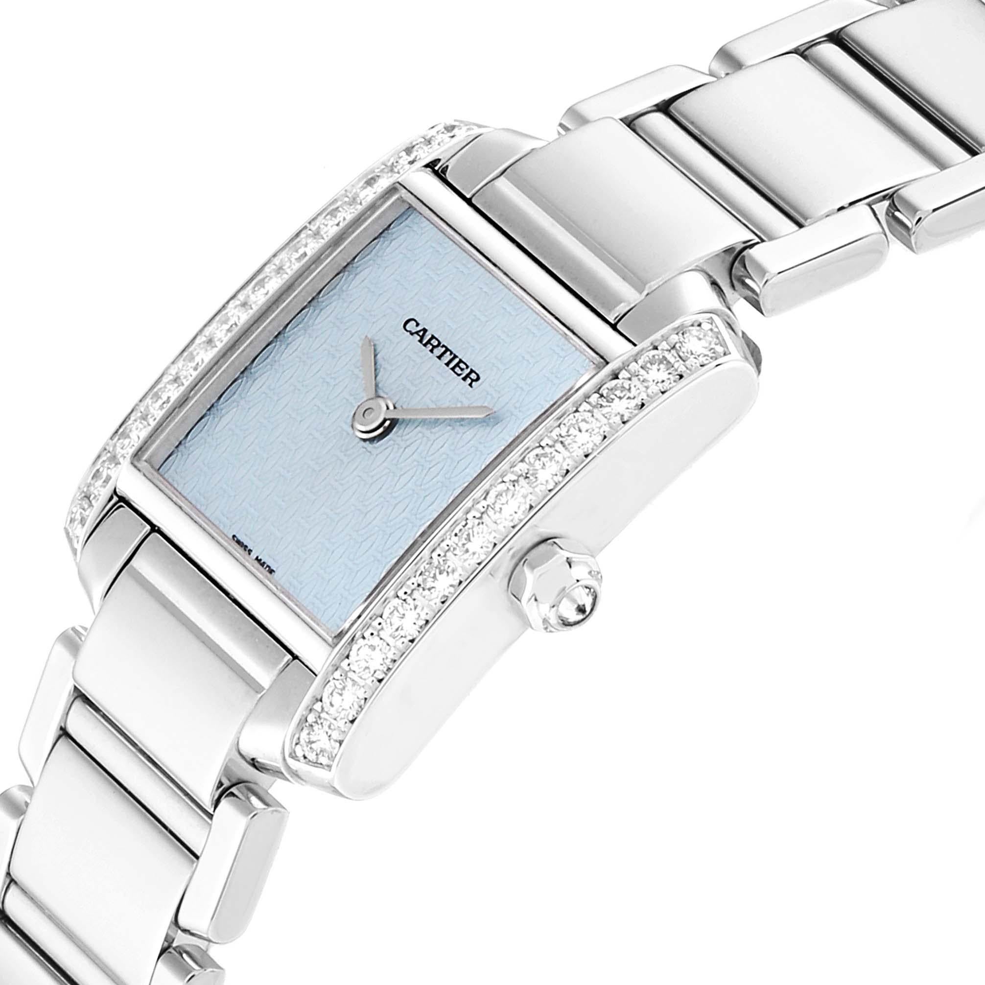 Cartier Tank Francaise White Gold Blue Dial Diamond Ladies Watch 2403 In Excellent Condition For Sale In Atlanta, GA