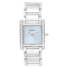 Cartier Tank Francaise White Gold Blue Dial Diamond Ladies Watch 2403