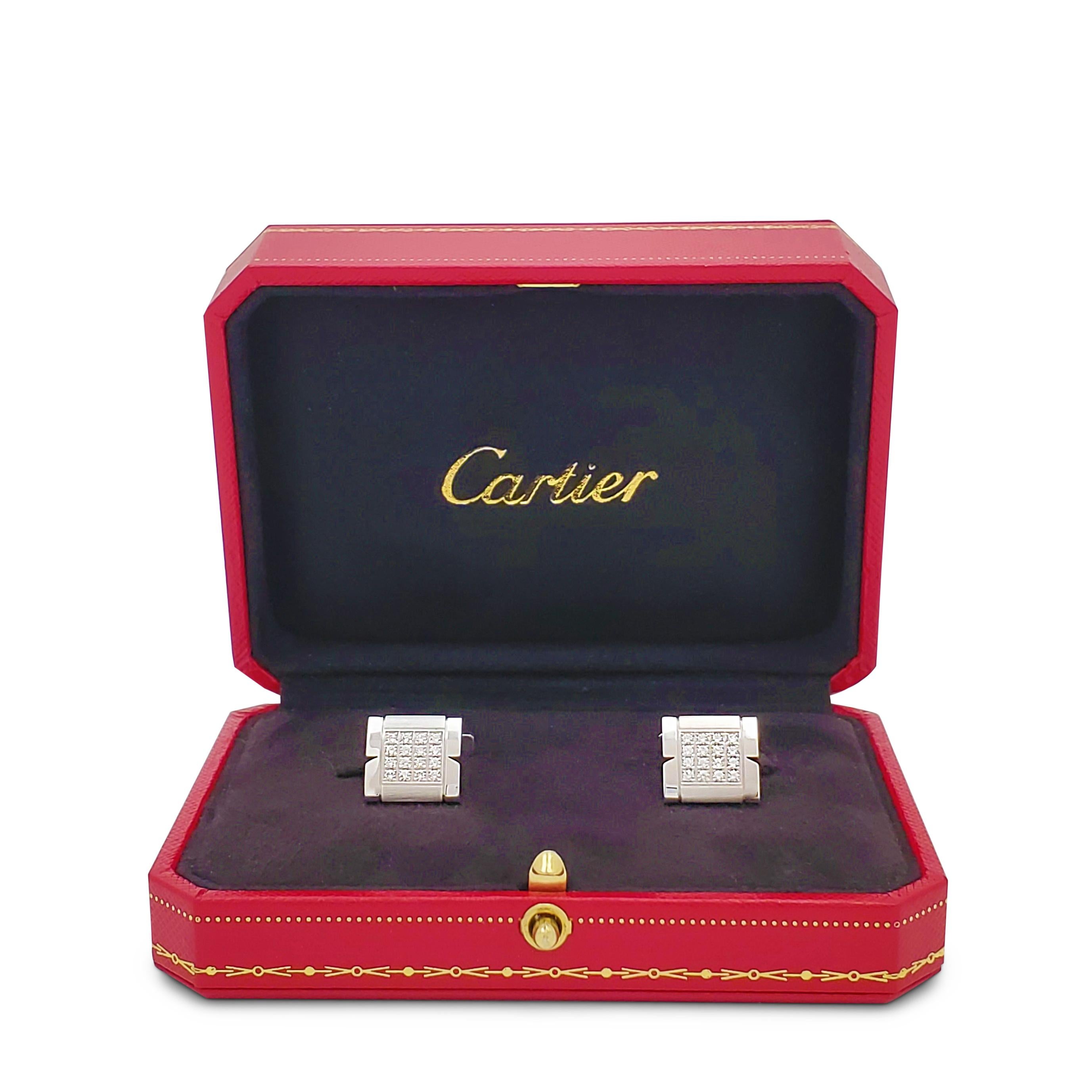 Cartier Tank Française White Gold Diamond Cufflinks In Excellent Condition In New York, NY